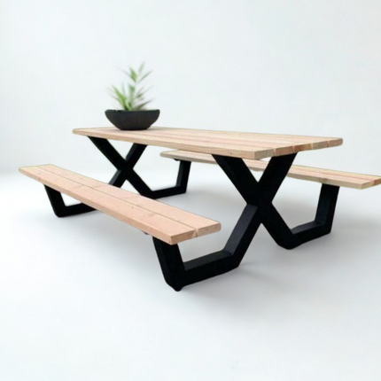 Collection image for: Douglas picknicktafel | Picknickbank | stalen X-poten