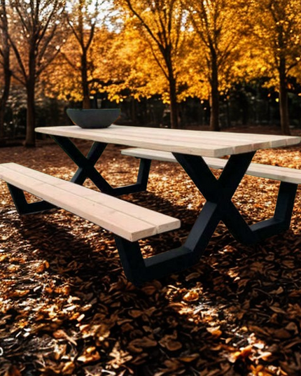 Douglas picknicktafel met stalen X-Poten
