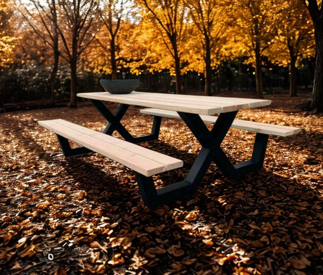 Douglas picknicktafel met stalen X-Poten