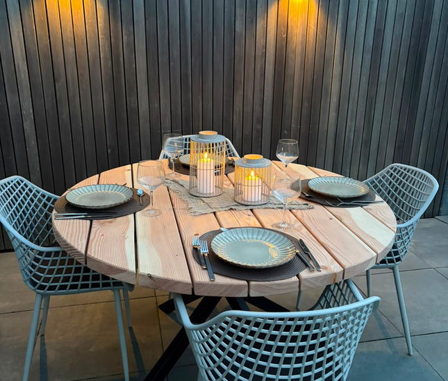 Ronde douglas tuintafel | Stalen matrix poot 100mm