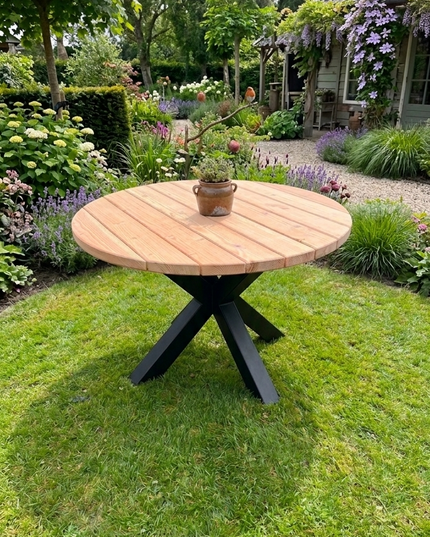 Ronde douglas tuintafel | Stalen matrix poot 100mm