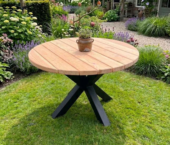 Ronde douglas tuintafel | Stalen matrix poot 100mm