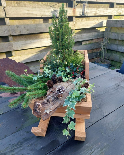 Houten decoratie slee met decoratie