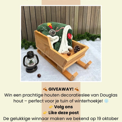 Weggeefactie van een houten slee op Facebook